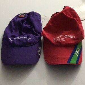 Set of 2 NWT Fila Sony Open Caps Purple and Red